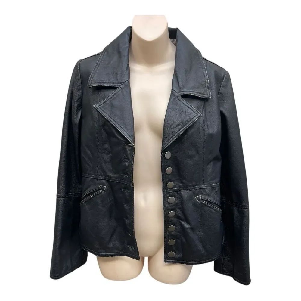 Vintage Wilson’s Black Leather Biker Motorcycle Jacket Size M Worn in Distressed
